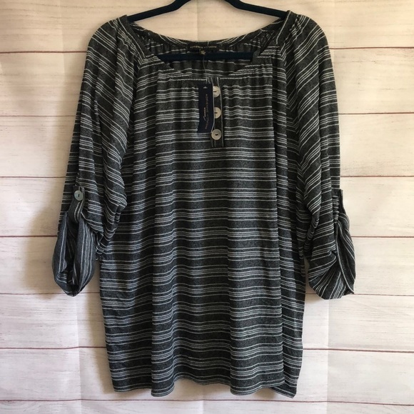Adrienne Vittadini Gray White Striped Top 3X - Picture 1 of 5